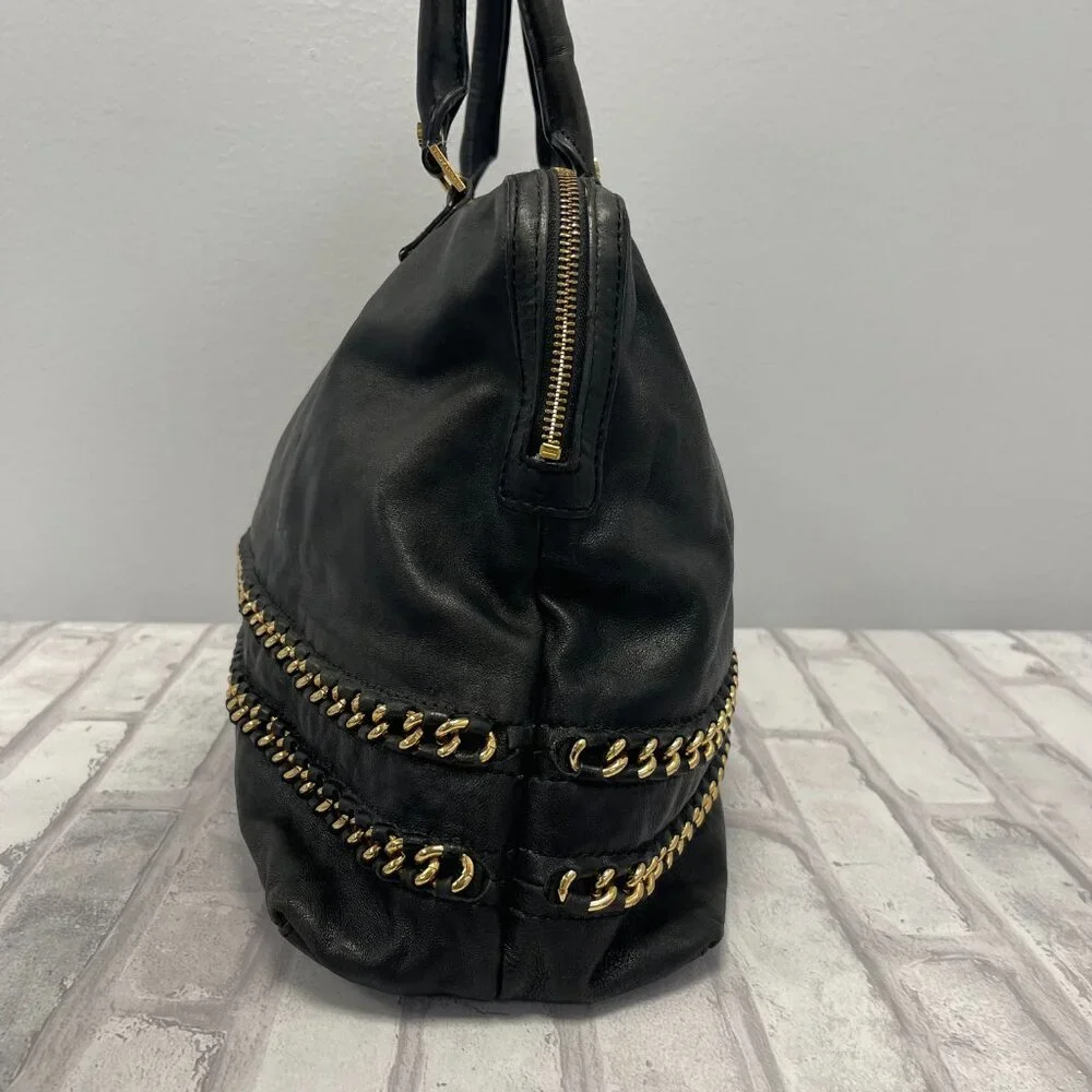 Tory Burch Top Handle Satchel in Black Leather w/ Gold-tone Chain - Preowned